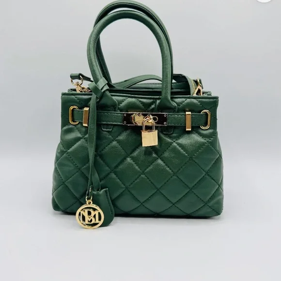 Badgley Mischka Green Quilted Satchel with Gold Details MSRP $140 - Picture 1 of 3